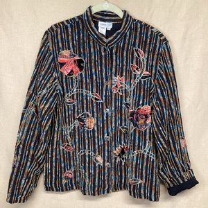 Coldwater Creek Unique Multi Color Embroidered Mandarin Collar Jacket Sz M
